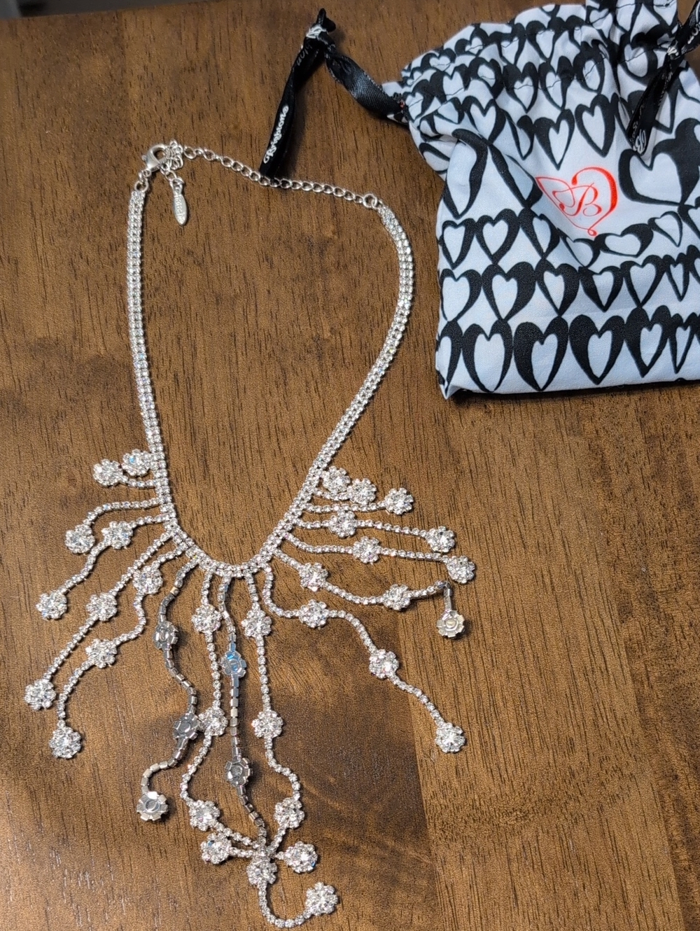 Silver Crystal Floral Fringe Necklace